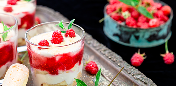 Tiramisu with raspberry syrup