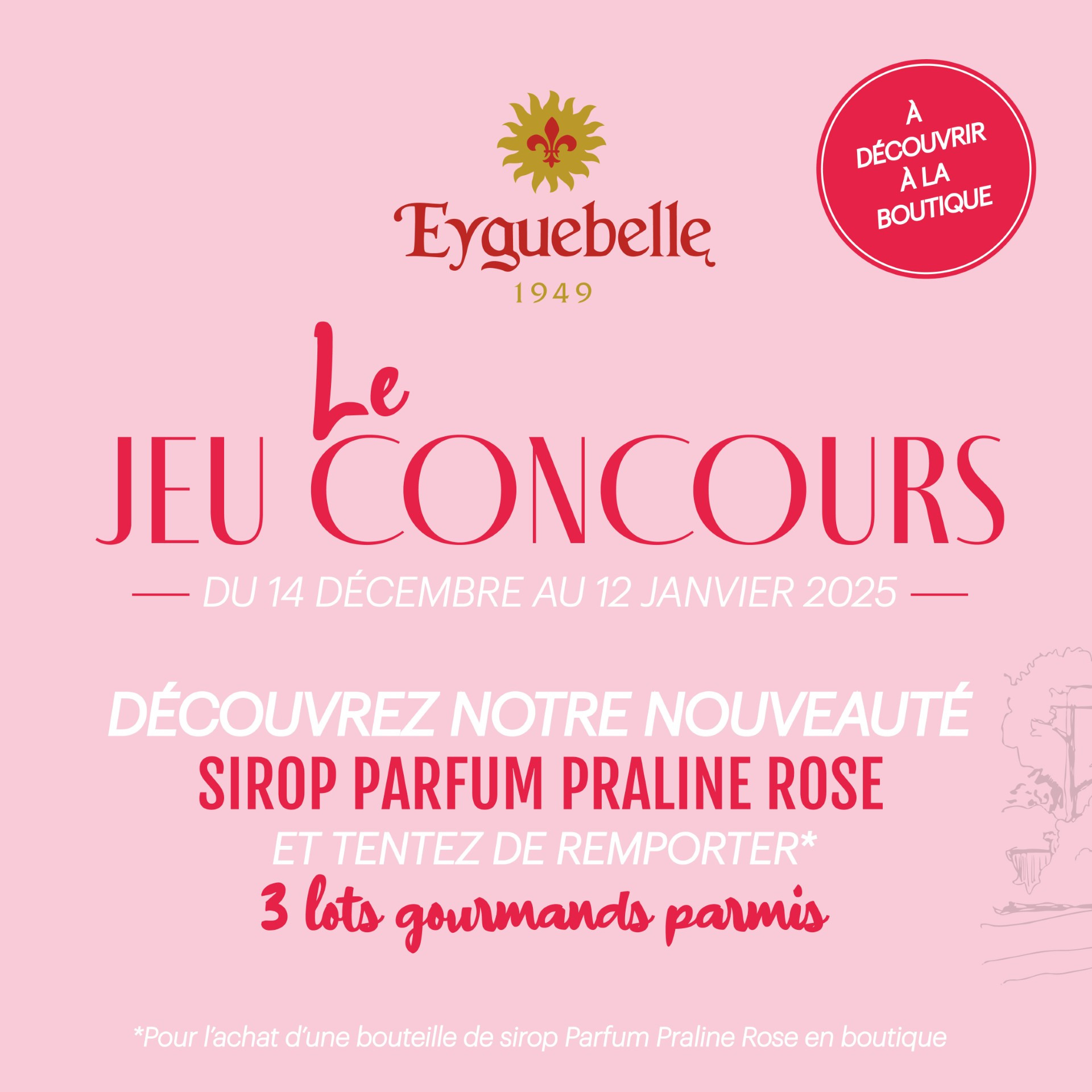 Règlement du jeu concours à l'occasion du lancement du Sirop Inédit Parfum Praline Rose 50cl